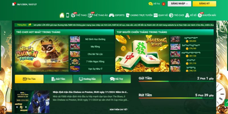 Giao diện chính của FB88 được thiết kế hiện đại, tạo trải nghiệm thân thiện